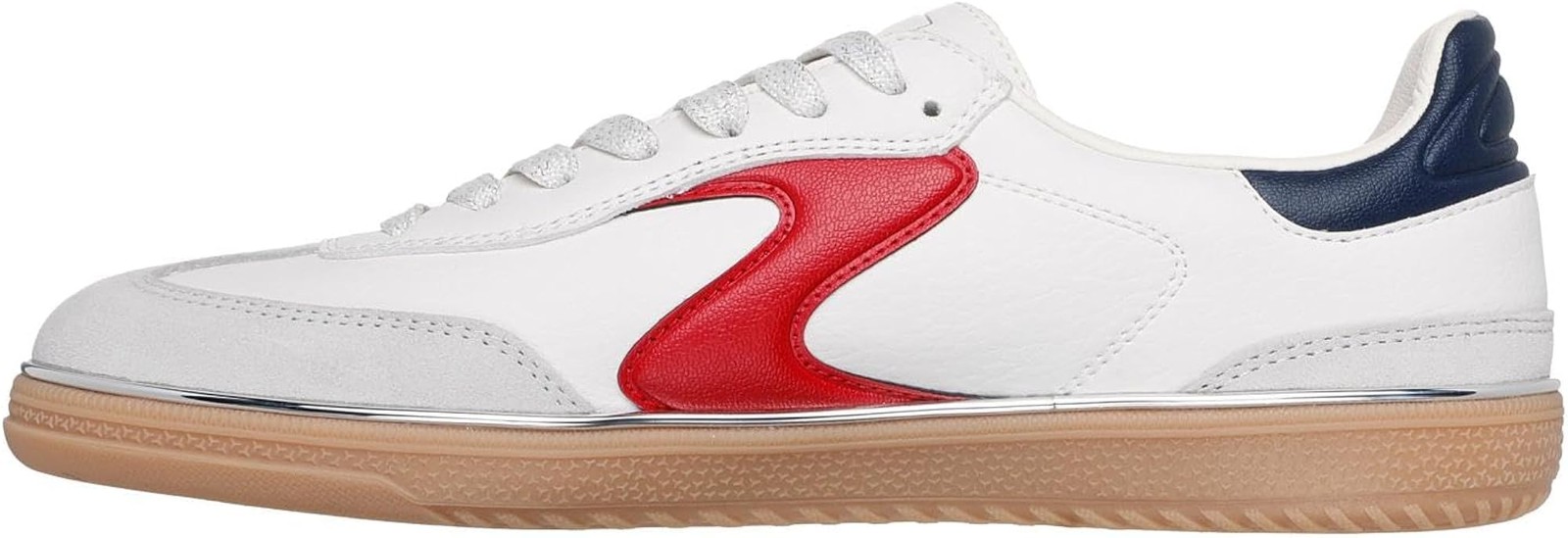 Skechers Womens Hotshots Living Luxe – White Duraleather Leather Navy Red Trim –