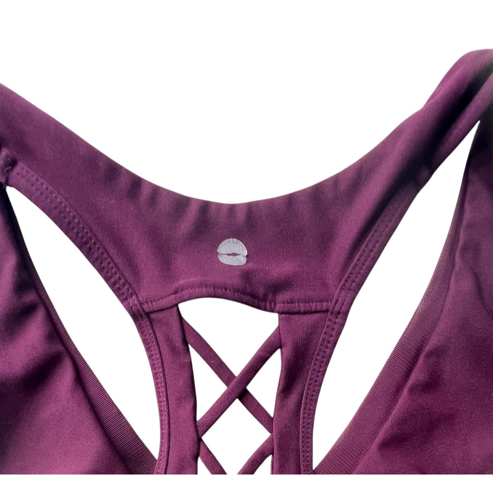 AVIA Black Cherry Red Sheer Strip lattice back sports bra workout yoga size L