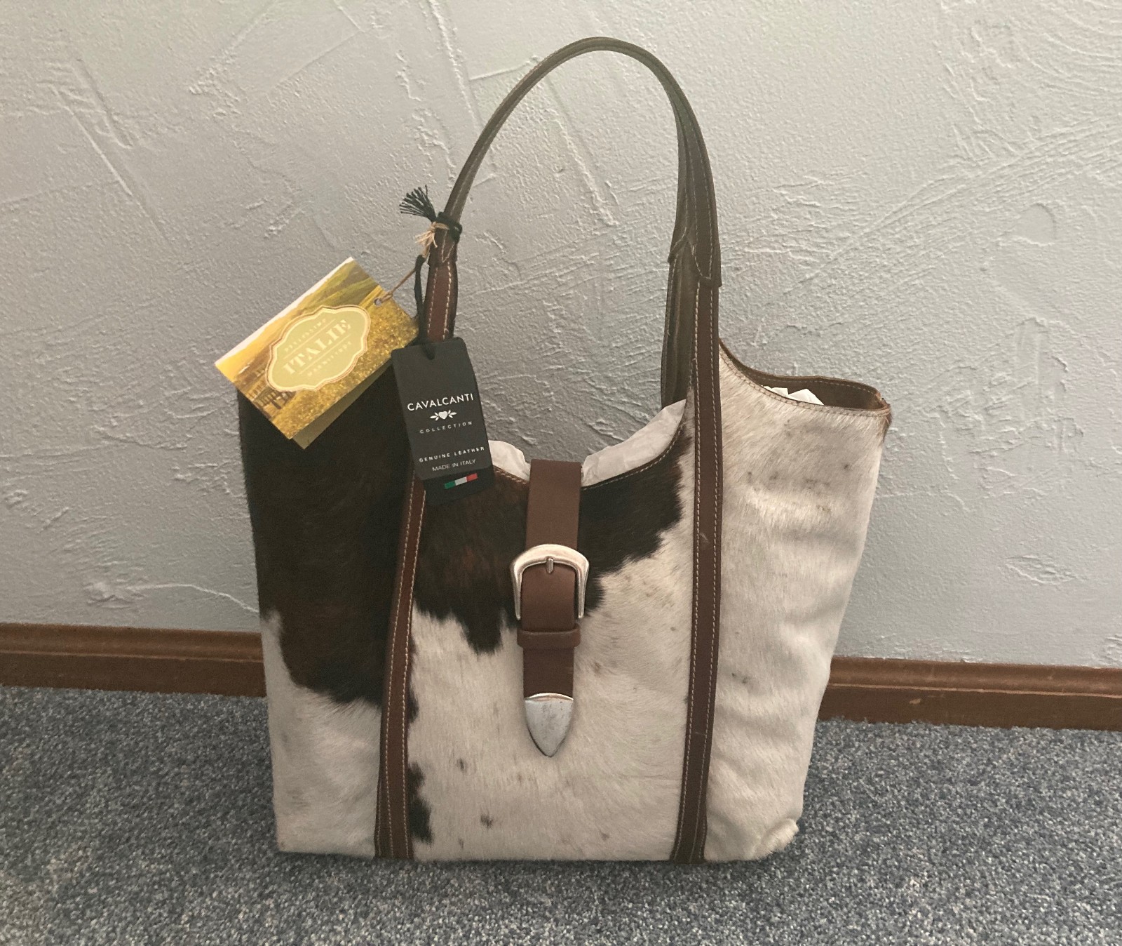 CAVALCANTI ITALIAN DESIGNER CALF HAIR BROWN COWHIDE LEATHER HOBO BAG