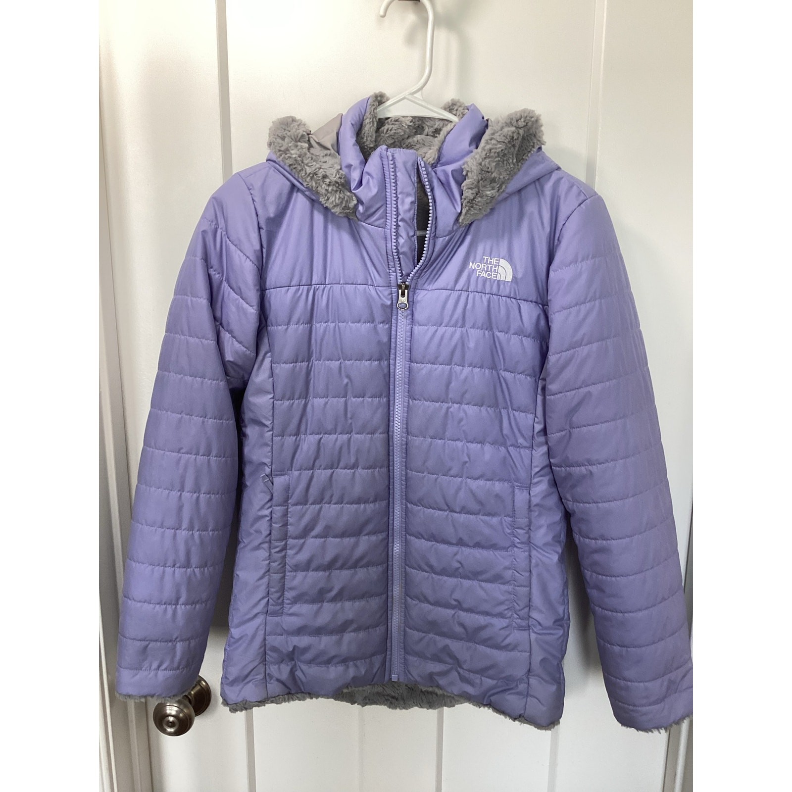 The North Face Girl’s Reversible Mossbud Swirl Parka Jacket Purple Size Large
