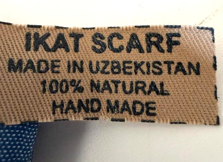 GORGEOUS HAND WOVEN UZBEK IKAT COTTON SCARF – TRIBAL DESIGN – APPROX 19″ x 72″