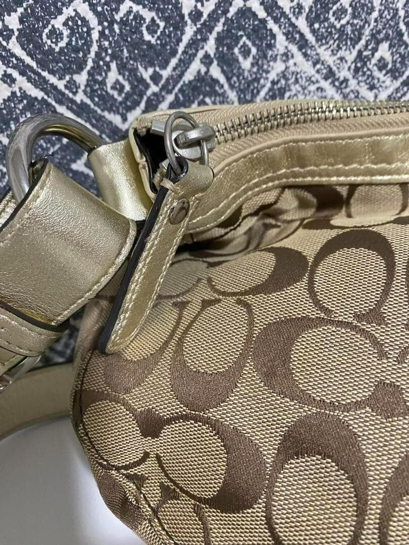 COACH Signature Monogram Canvas Leather Crossbody Shoulder Bag Brown 31cm W Auth