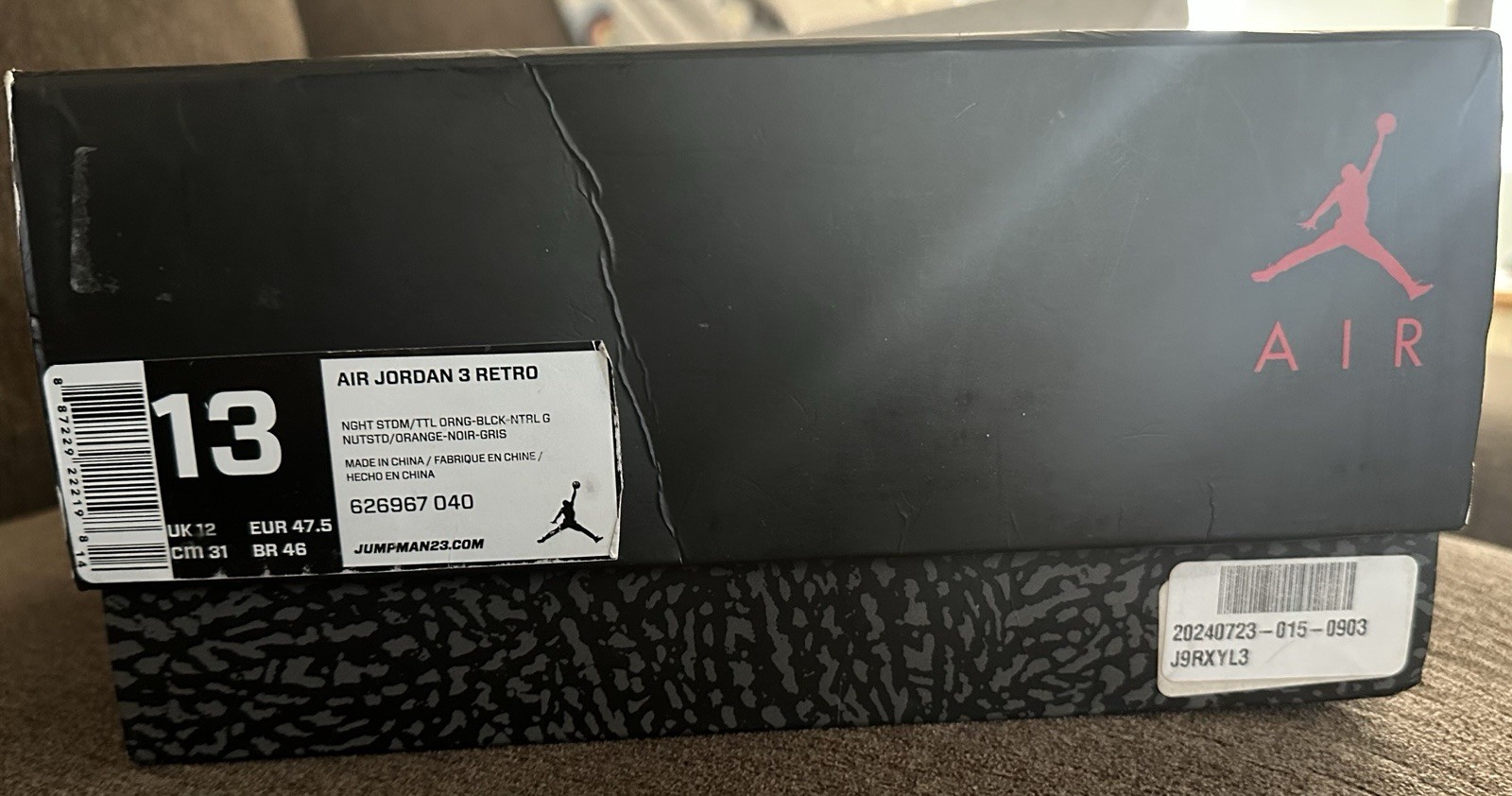Jordan Air Jordan 3 Retro Fear Pack 2013 Black Gray Orange 626967-040