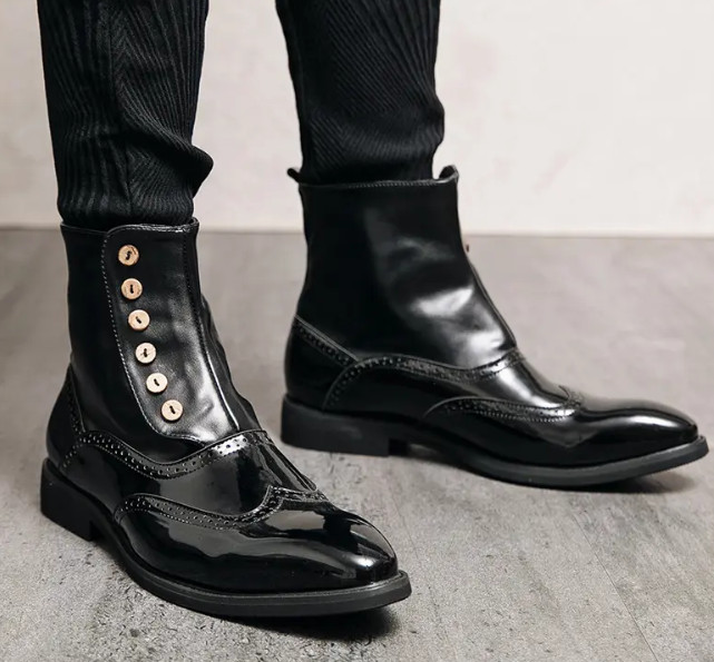 Shiny Green Men’s Pointy Toe Ankle Boots High Top Casual Fashion Shoes Punk