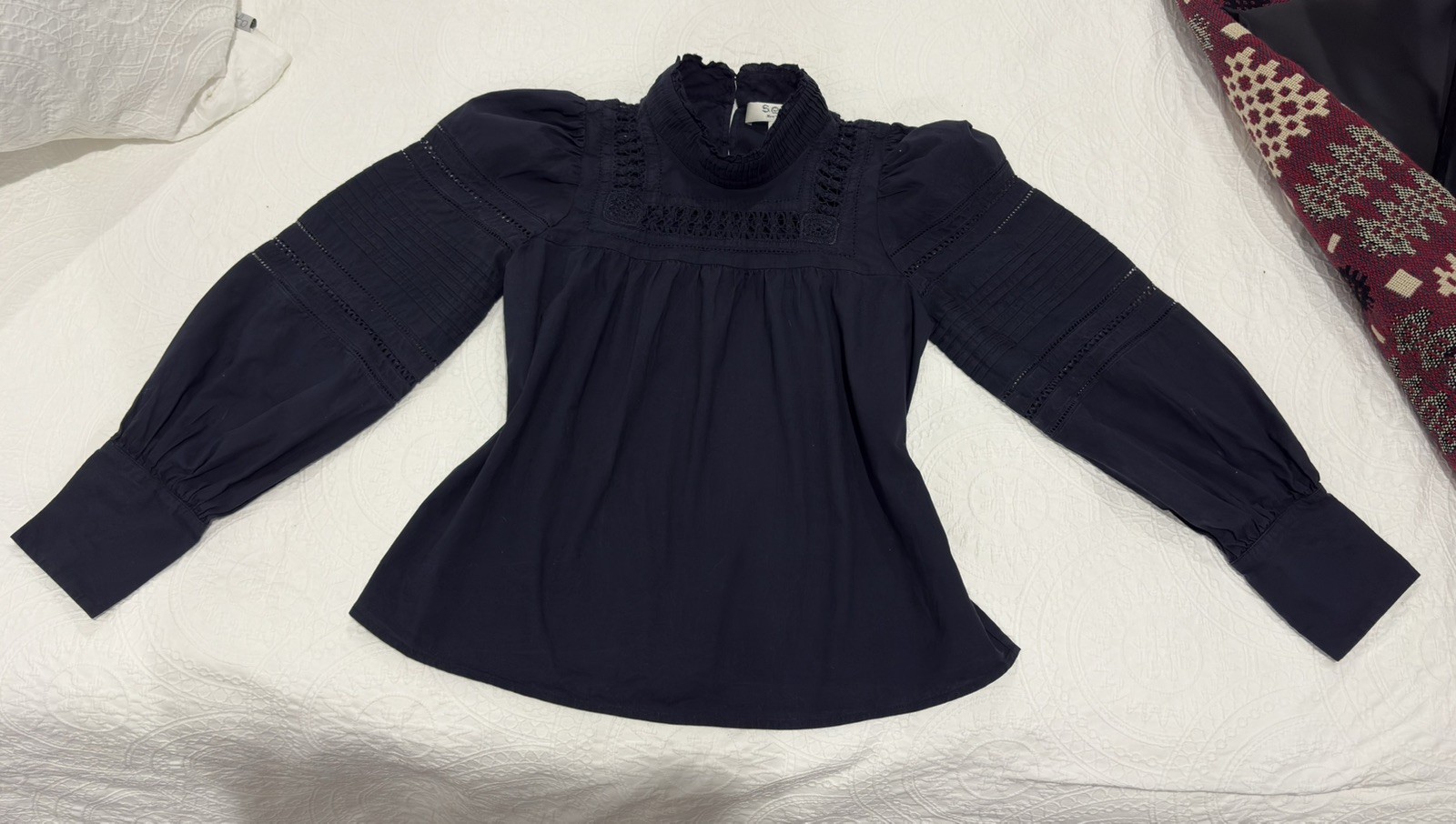 Sea New York Navy Blue Cotton Embellishment Blouse Top Sz XS RRP $450