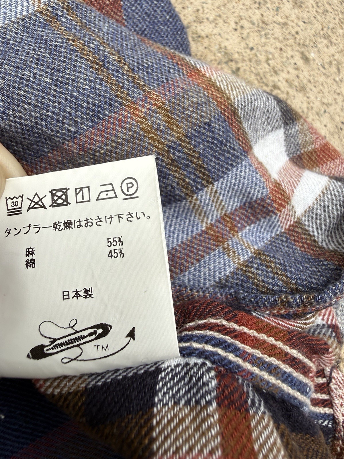 shuttle notes master cloth plaid linen cotton shirt size 4 (XL) made in Japan