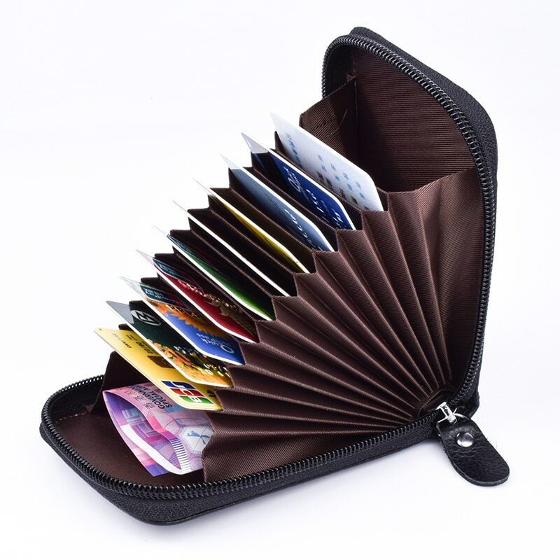 Men’s RFID Blocking Wallet Leather ID Window Card Holder with Zipper Coin Pocket