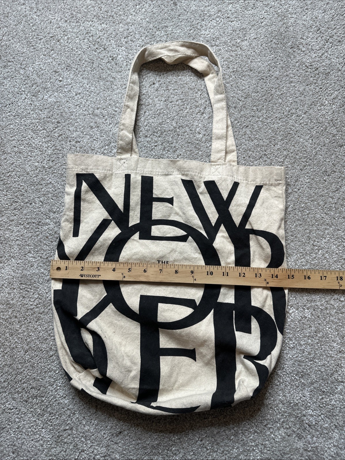 The New Yorker Magazine Beige Black Cotton Canvas Tote Bag 15” X 15”