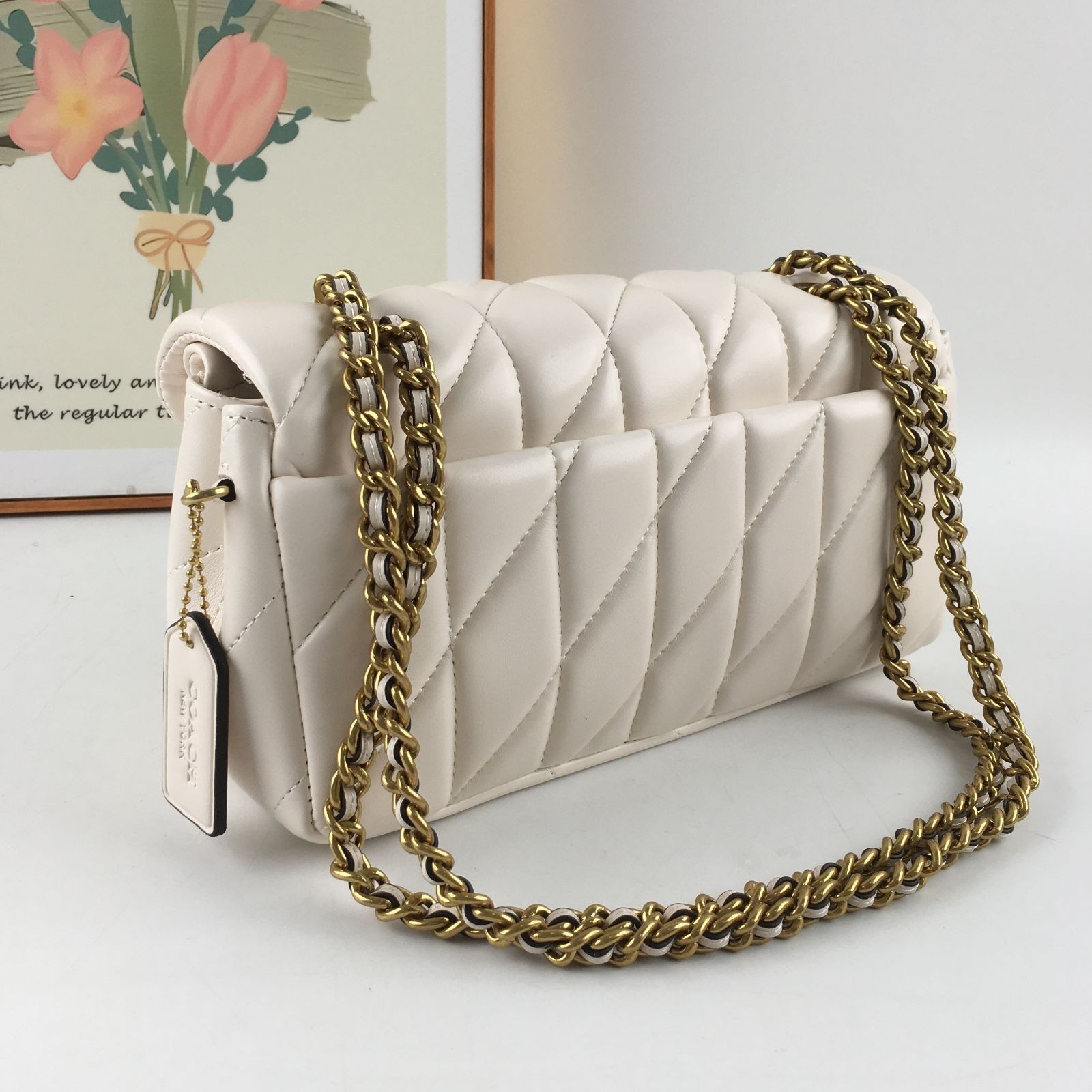 COACH Tabby Shoulder Bag 26 Quilted CP150 Brass / Chalk White Leather Outlet New