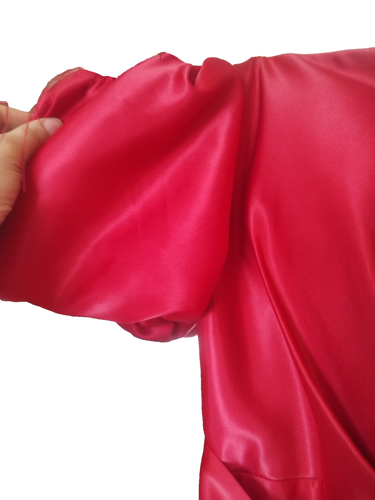 Elegant Red Satin Evening Dress Balloon Puff Sleeve Maxi Party Gown Gently Used