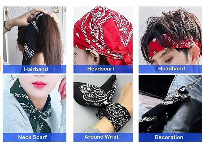 5 Extra Large Cotton Paisley Bandanas 27 x 27 Inches – Party and Decoration –
