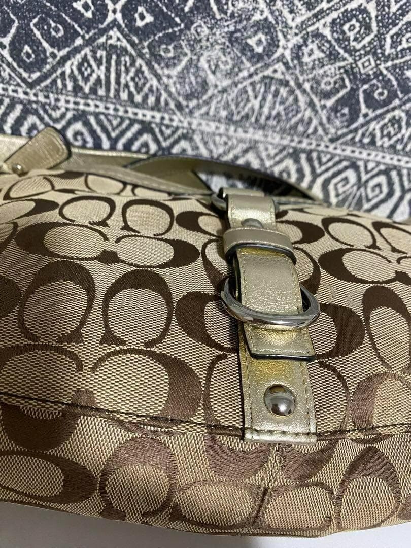 COACH Signature Monogram Canvas Leather Crossbody Shoulder Bag Brown 31cm W Auth