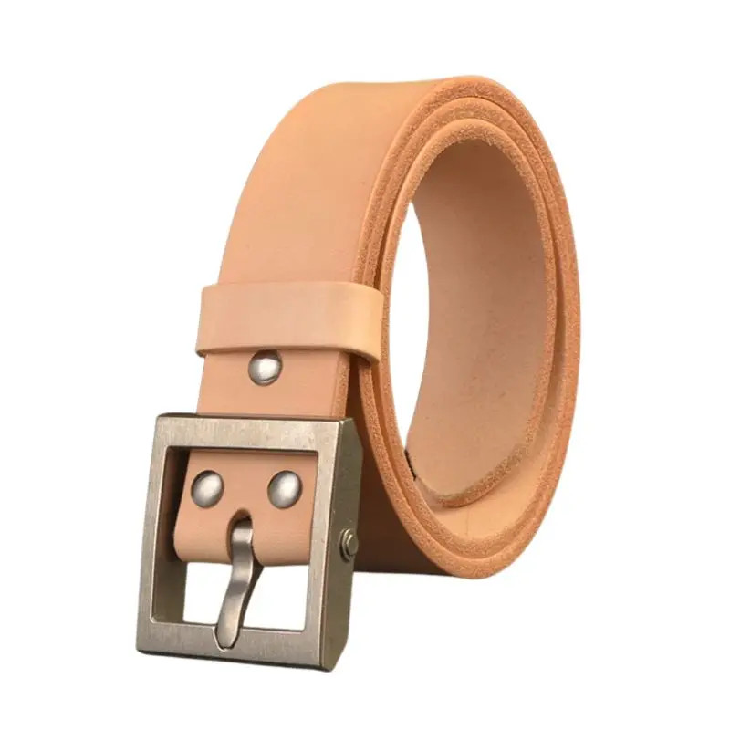 Mens 5.5mm Thick Vegetable Tanned Full Grain Leather Belt Titanium Buckle 3.8CM