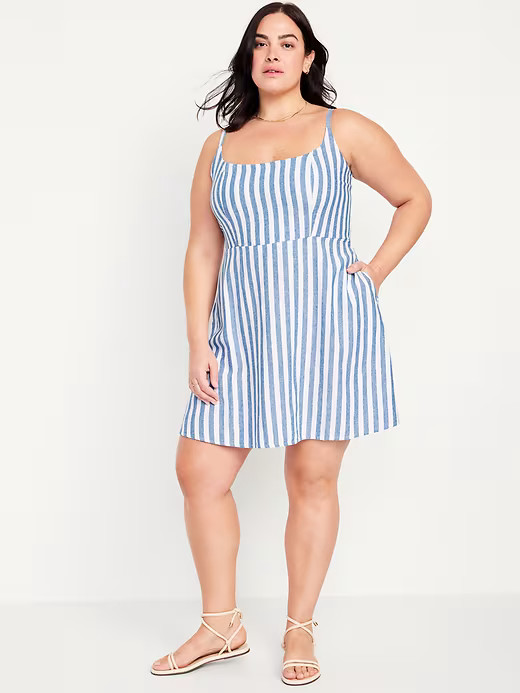 NWT Old Navy Fit and Flare Linen Blend Striped Mini Dress Many sizes
