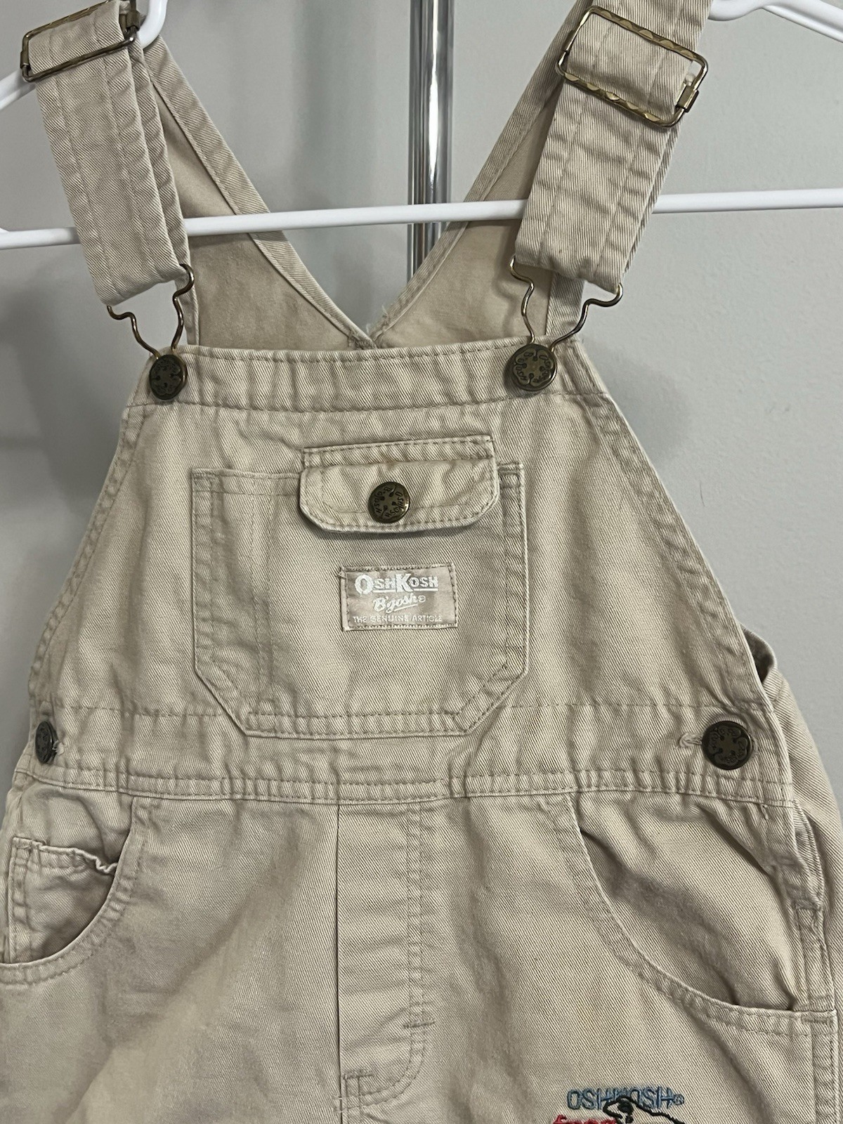 1990s Vintage Oshkosh B’Gosh Frog Field Trip Embroidered Shortalls Youth Sz 4T