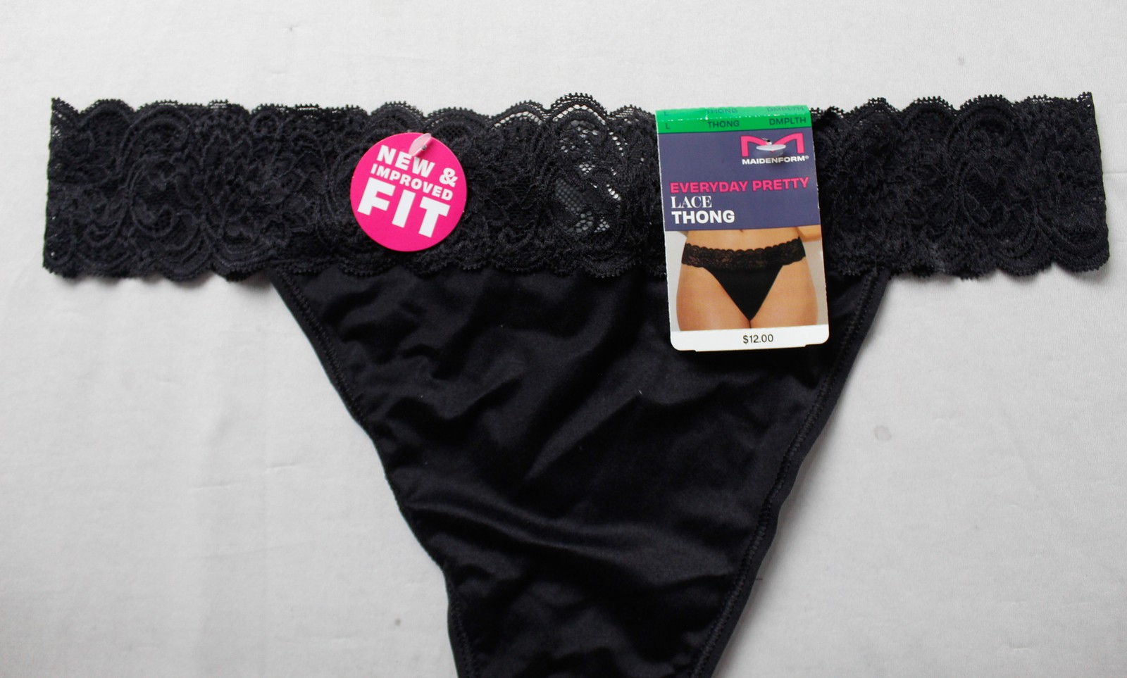 Maidenform Women’s Microfiber Mid-Rise Lace Thong DH3 Black Large NWT