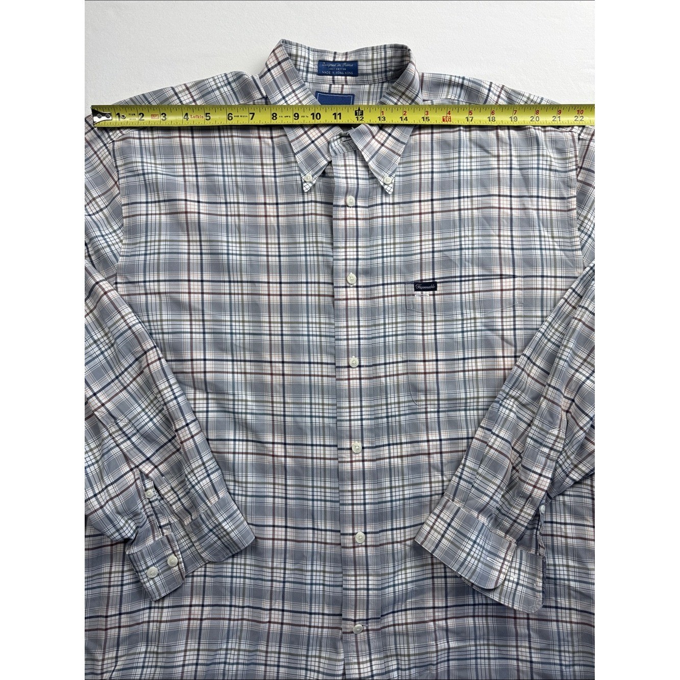 Faconnable Men’s Long-Sleeve Button-Down Plaid Shirt – Light Gray/Blue XL