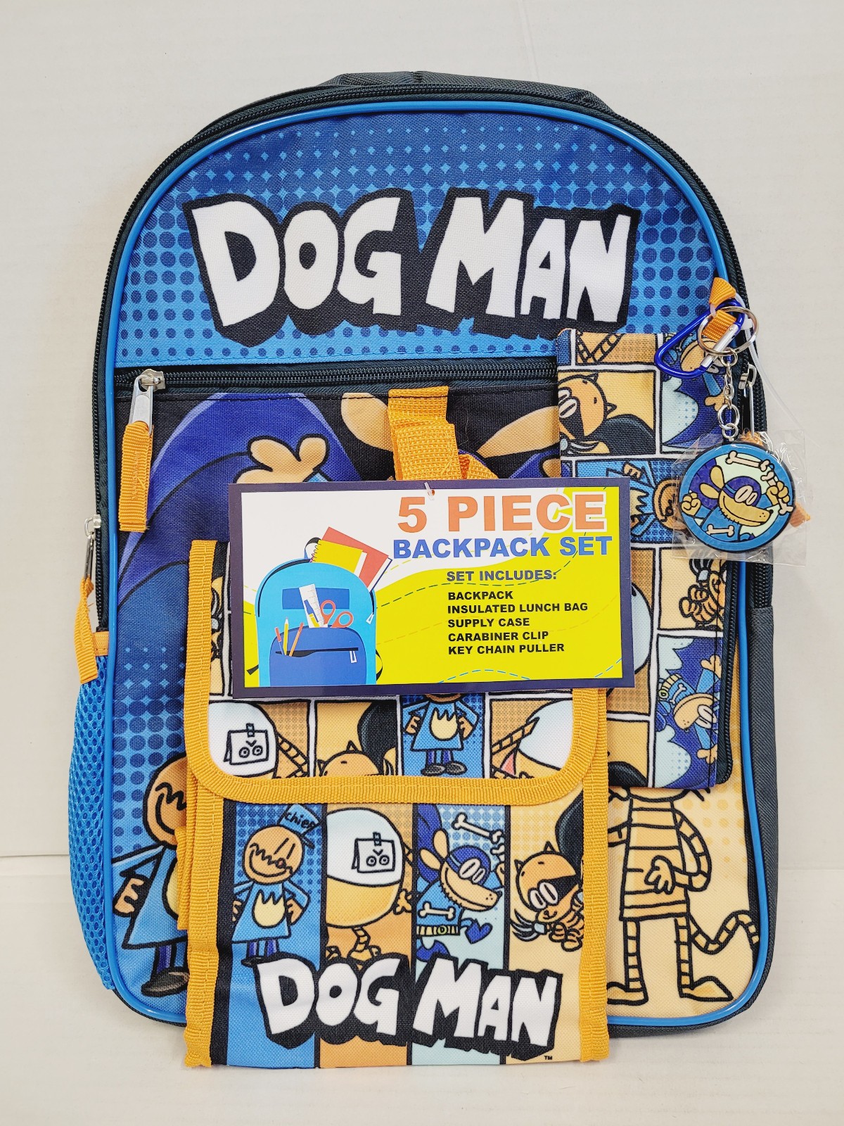 Large Backpack – Dogman Dog-Man 5pc Cartoon Set w/Lunch Bag 16″ School NEW Blue