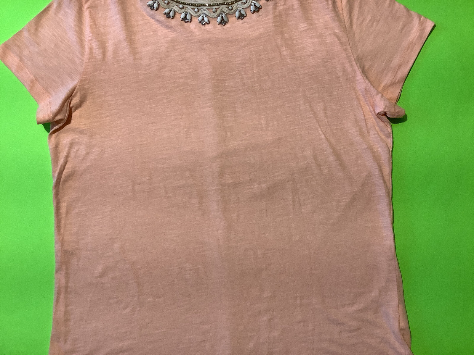 MIK Women’s Short Sleeve T-Shirt Size X-Large Peach w/Embellishment Beads NEW