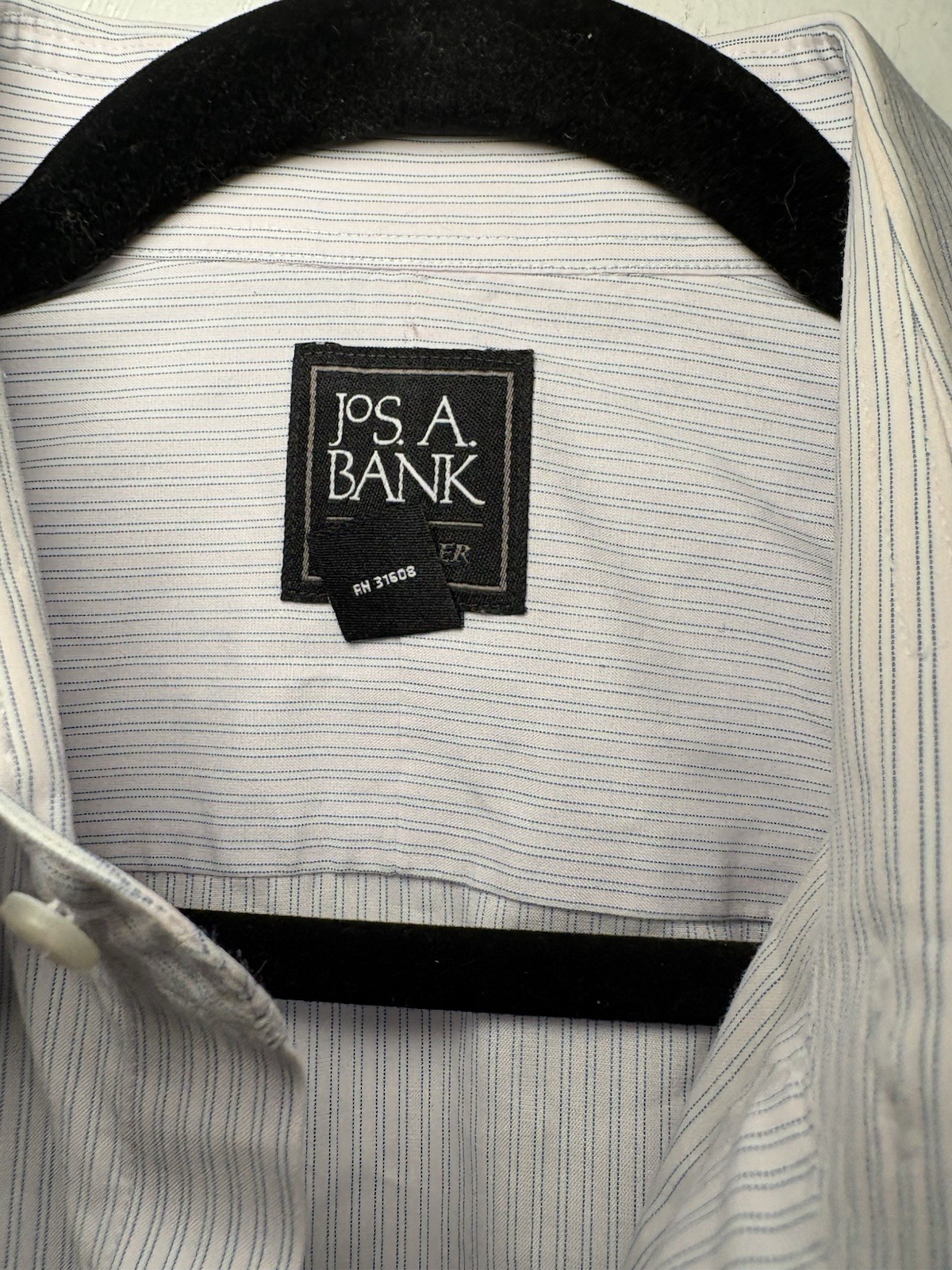 Jos. A. Bank Traveler Tailored Dress Shirt 15-32 100% Cotton White Blue Stripe