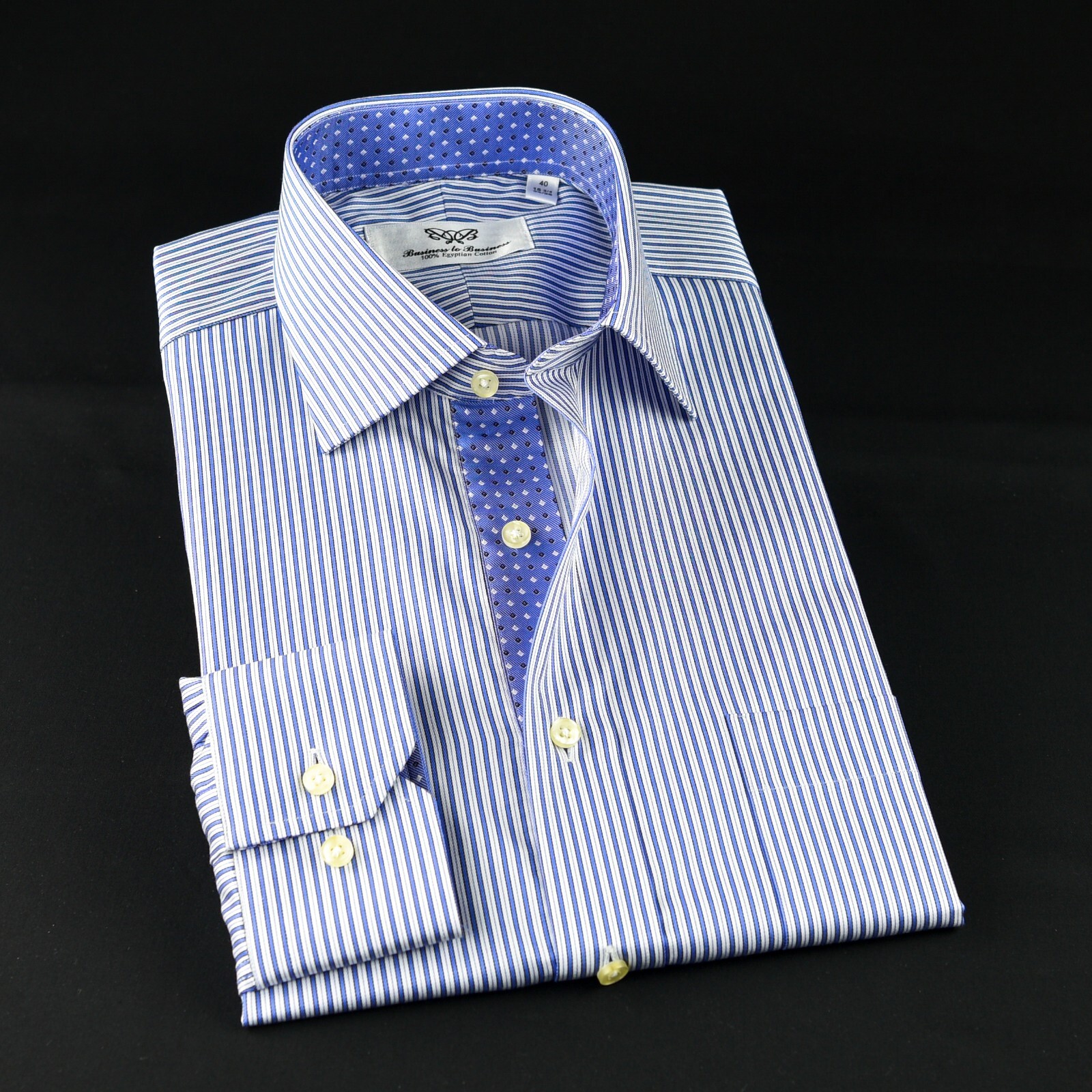 Blue Stripe Formal Business Dress Shirt With Blue Star Inner Lining Design