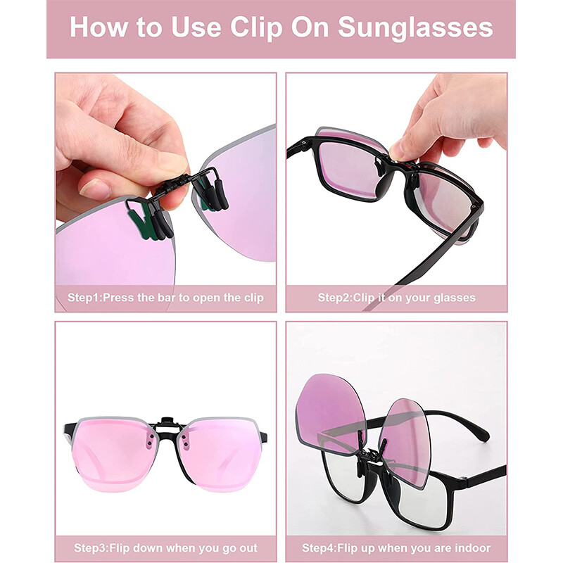 Polarized Clip-on Sunglasses Lightweight Rimless Flip Up Metal Lens for Glasses