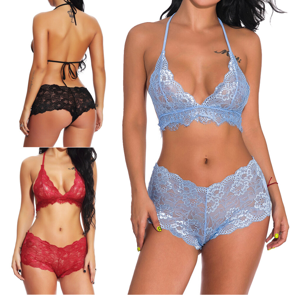 Women Lingerie Lace Babydoll 2 Piece Sexy Bra and Panty Sets Sleepwear Dress US
