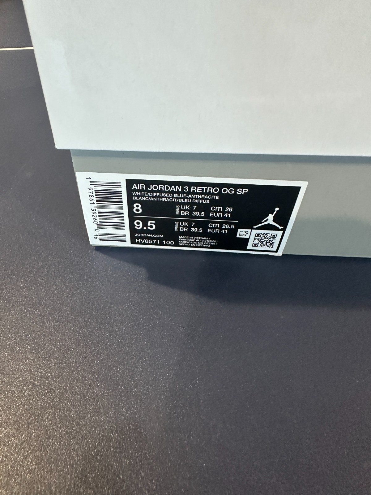 A Ma Maniére x Air Jordan 3 Retro OG SP ‘Diffused Blue’ HV8571-100 Men’s Size 8