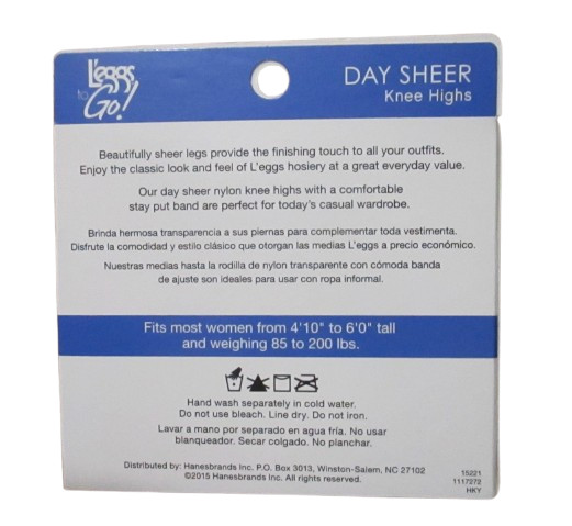 Leggs To Go Day Sheer Knee Highs Pantyhose Sheer Toe 20 Denier 3 Pair Jet Black