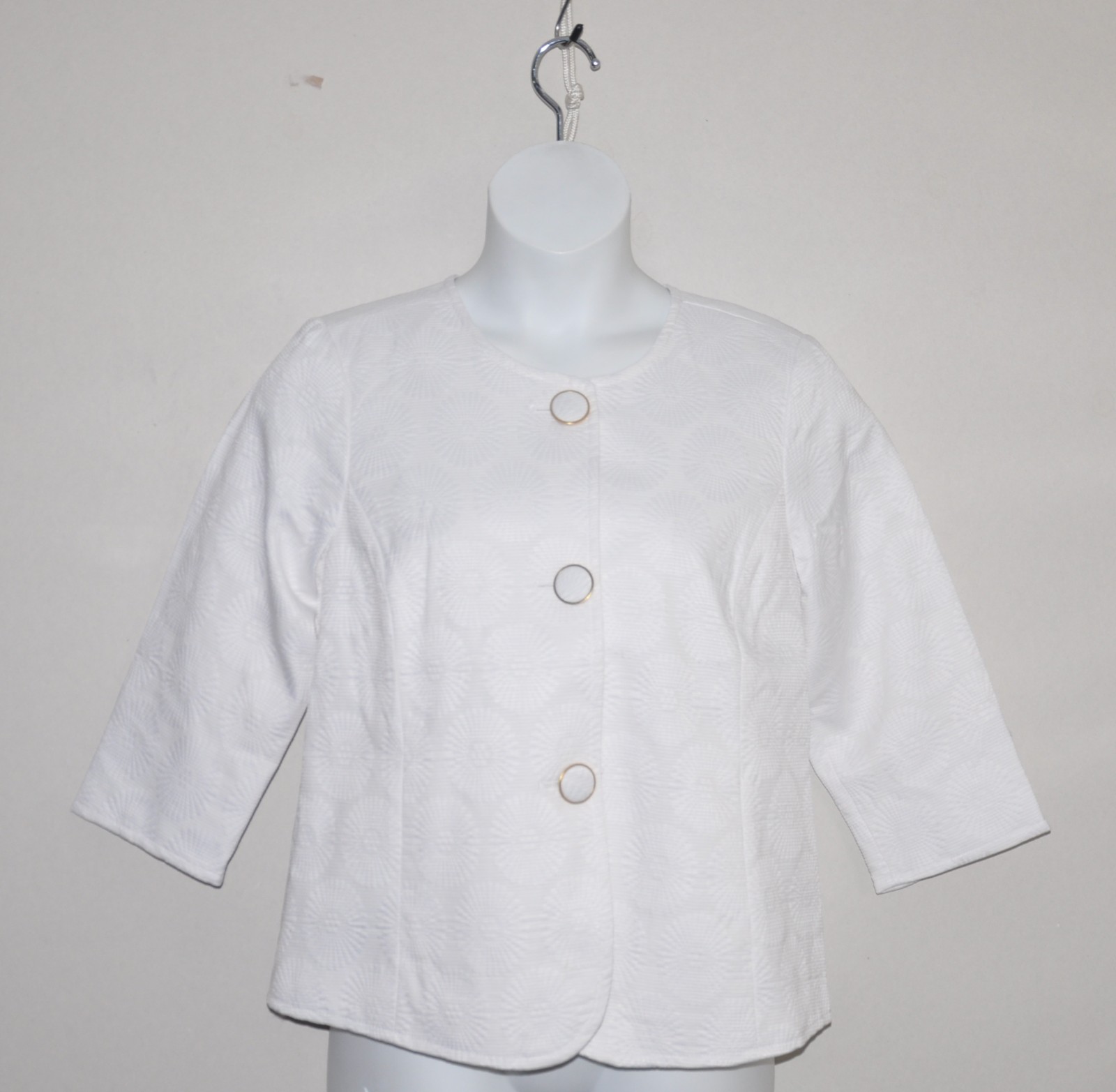 Bob Mackie Fully Lined Button Front Floral Ottoman Jacket Size XL White