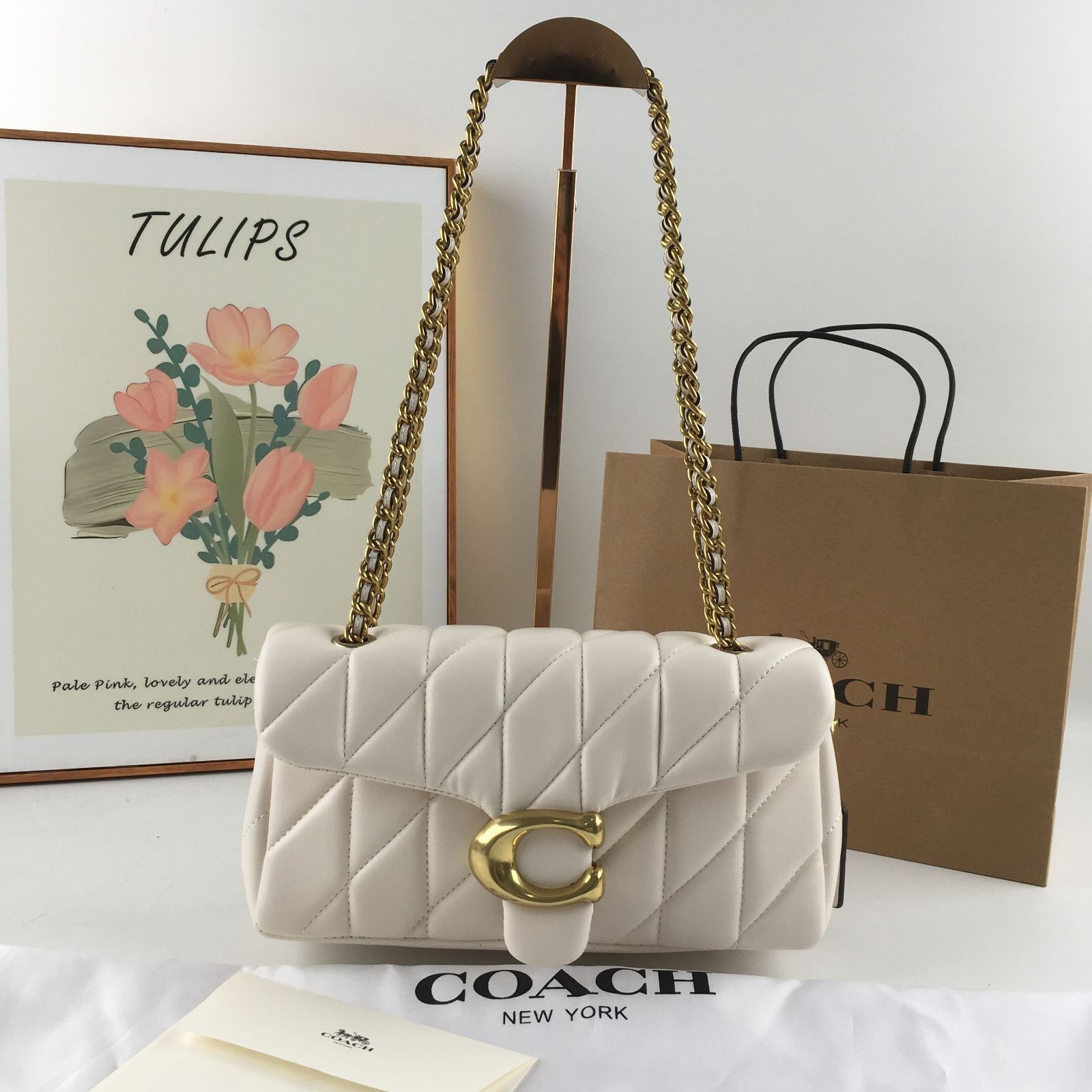 COACH Tabby Shoulder Bag 26 Quilted CP150 Brass / Chalk White Leather Outlet New