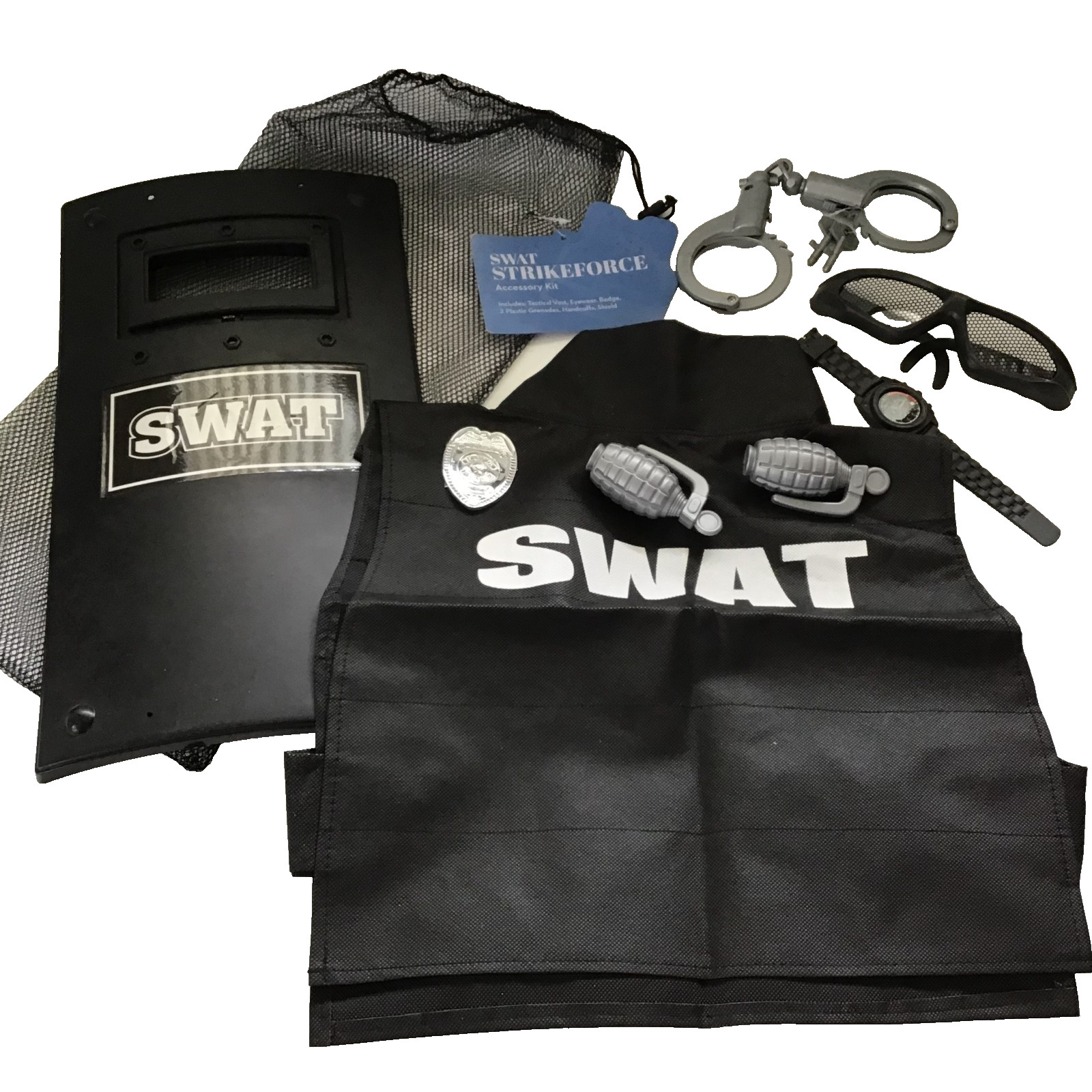 SWAT STRIKEFORCE TEAM Police Toy Set KIDS VEST SHIELD GRENADES HANDCUFF BADGE ++