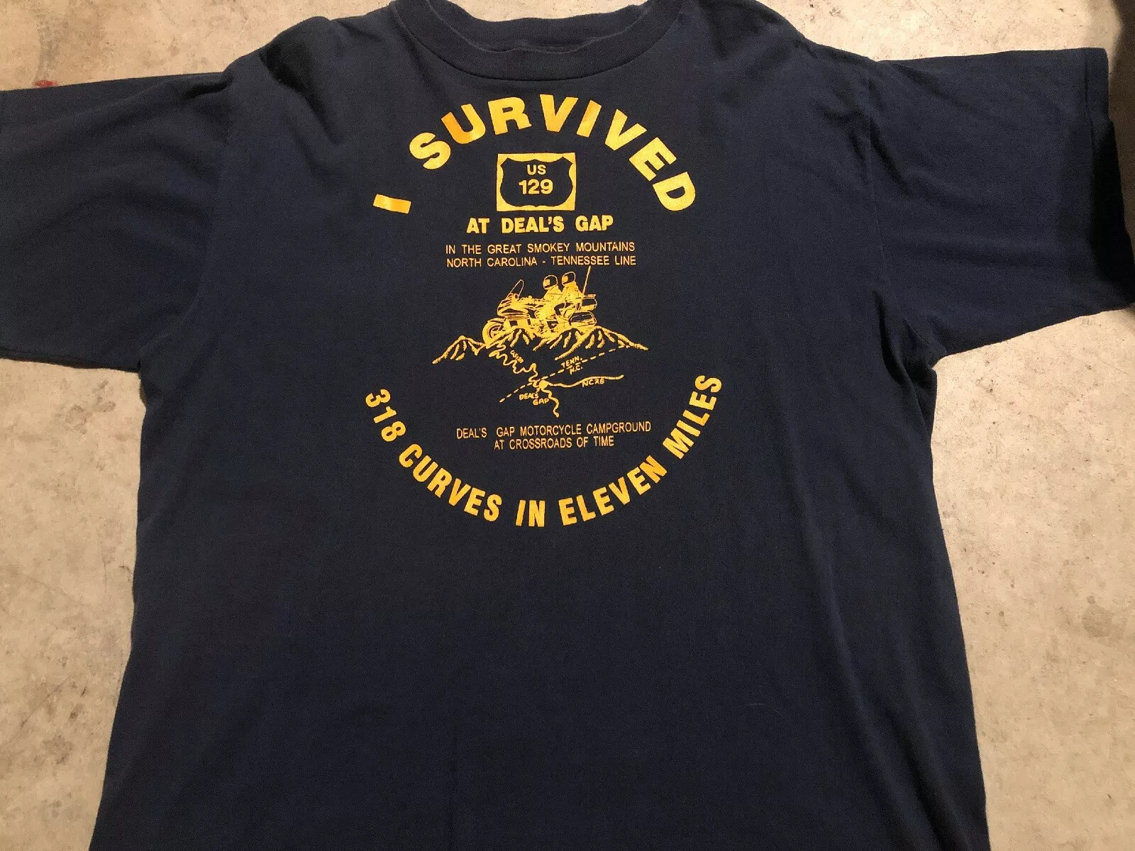 Rare Vintage 80s 90s I Survived DEALS GAP Smokey Mountains Shirt Motorcycle Vtg
