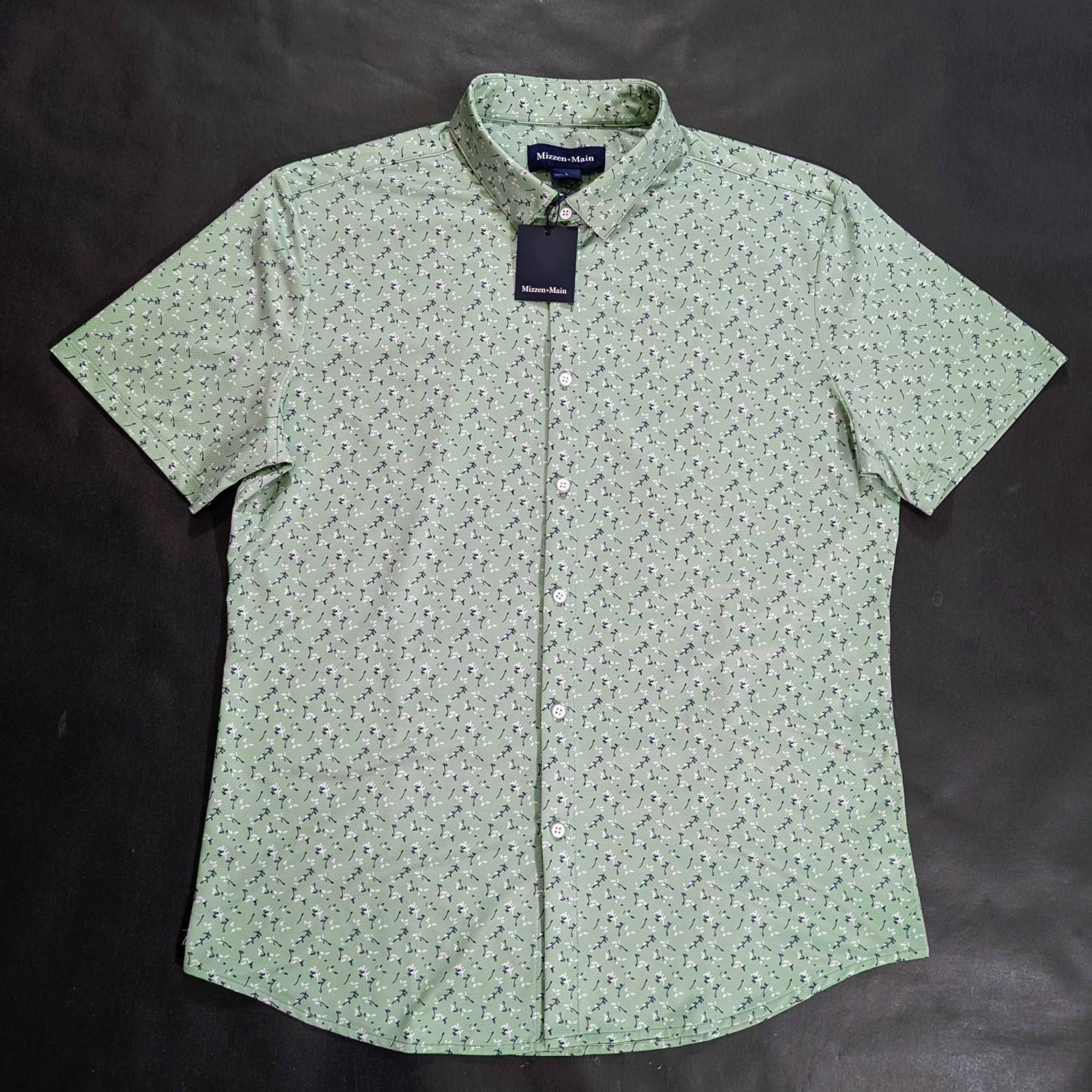 Mizzen+Main Trim Fit Halyard Green Floral Short Sleeve Button-Up Shirt Size L