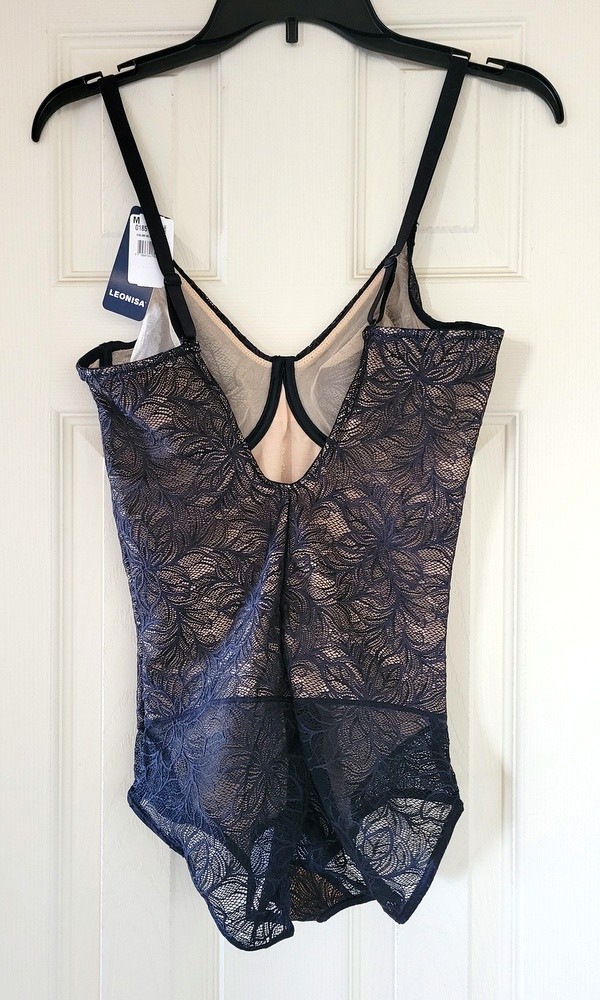 Leonisa Underwired Lace Shaping Smoothing Shapewear Bodysuit Medium Black – NWT