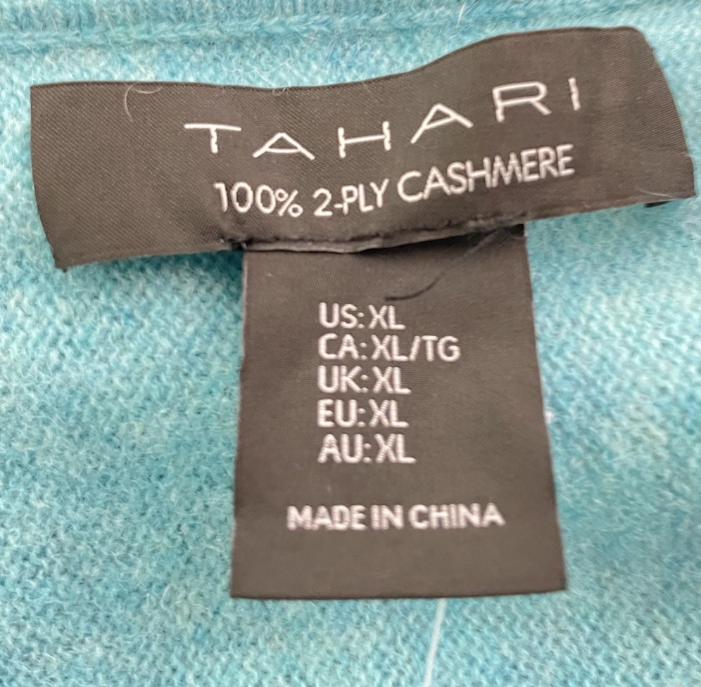 TAHARI 100% 2-PLY Cashmere Dolman Sleeve Sweater Turquoise Blue XL NWT