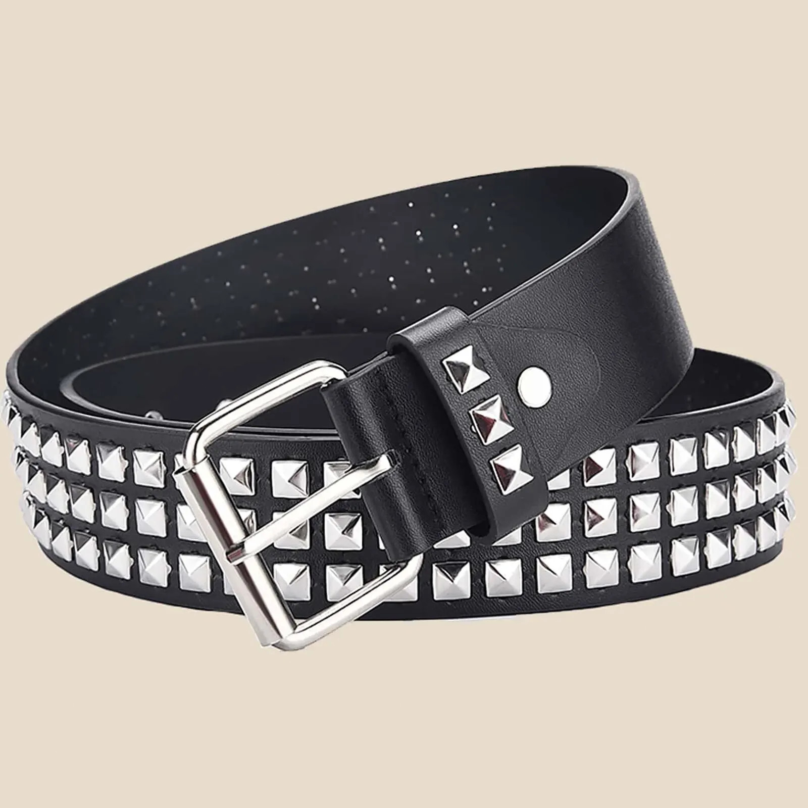 Studded Punk Rock Rivet Belt for Men & Women Pyramid Metal Silver Design USA