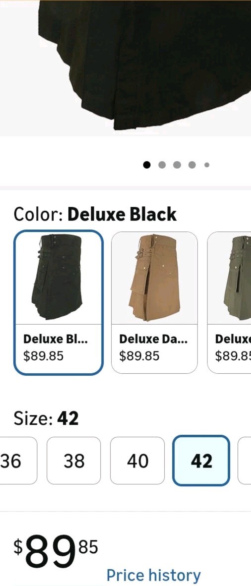 All Kilts Sports Deluxe Black 100% Cotton Sport Kilt Men Size 36 Kilt Style