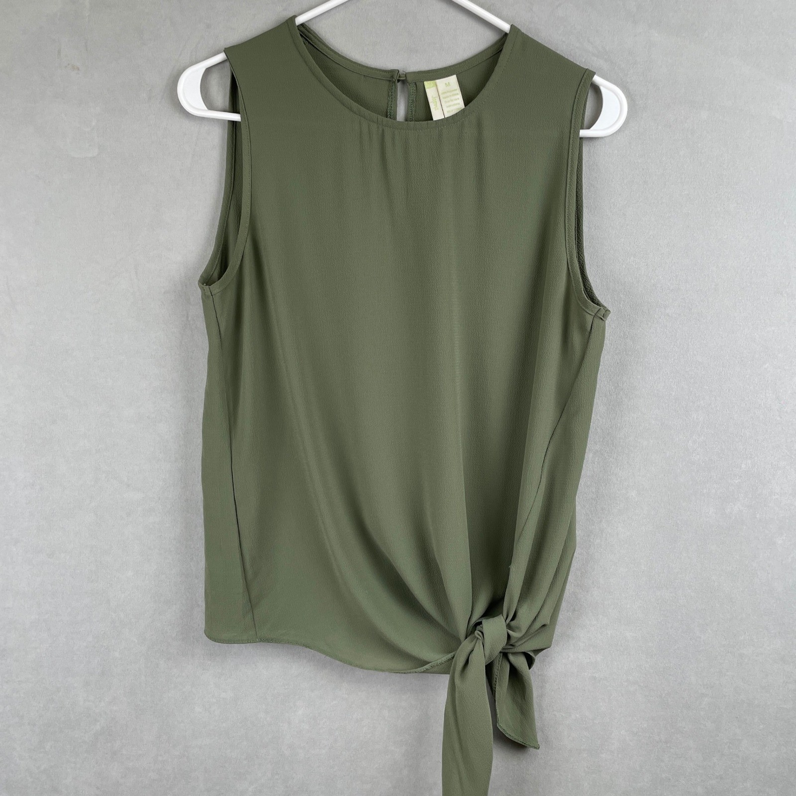 Japna Olive Green Side Tie Sleeveless Blouse Crepe Asymmetrical Chic Top Drape M