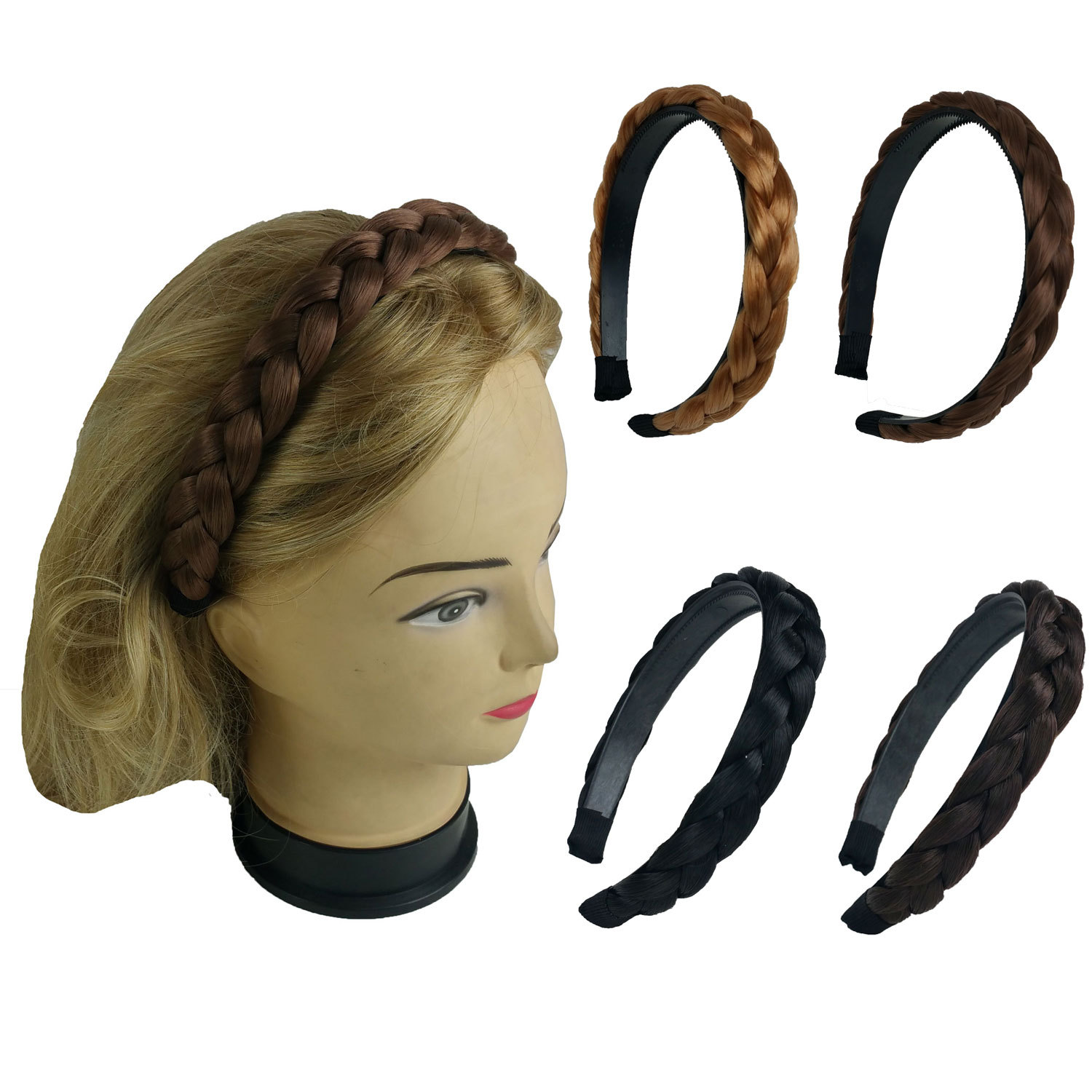 2 pcs Hair Headband Braided Plaited Headband Synthetic Hairband for Women Girls