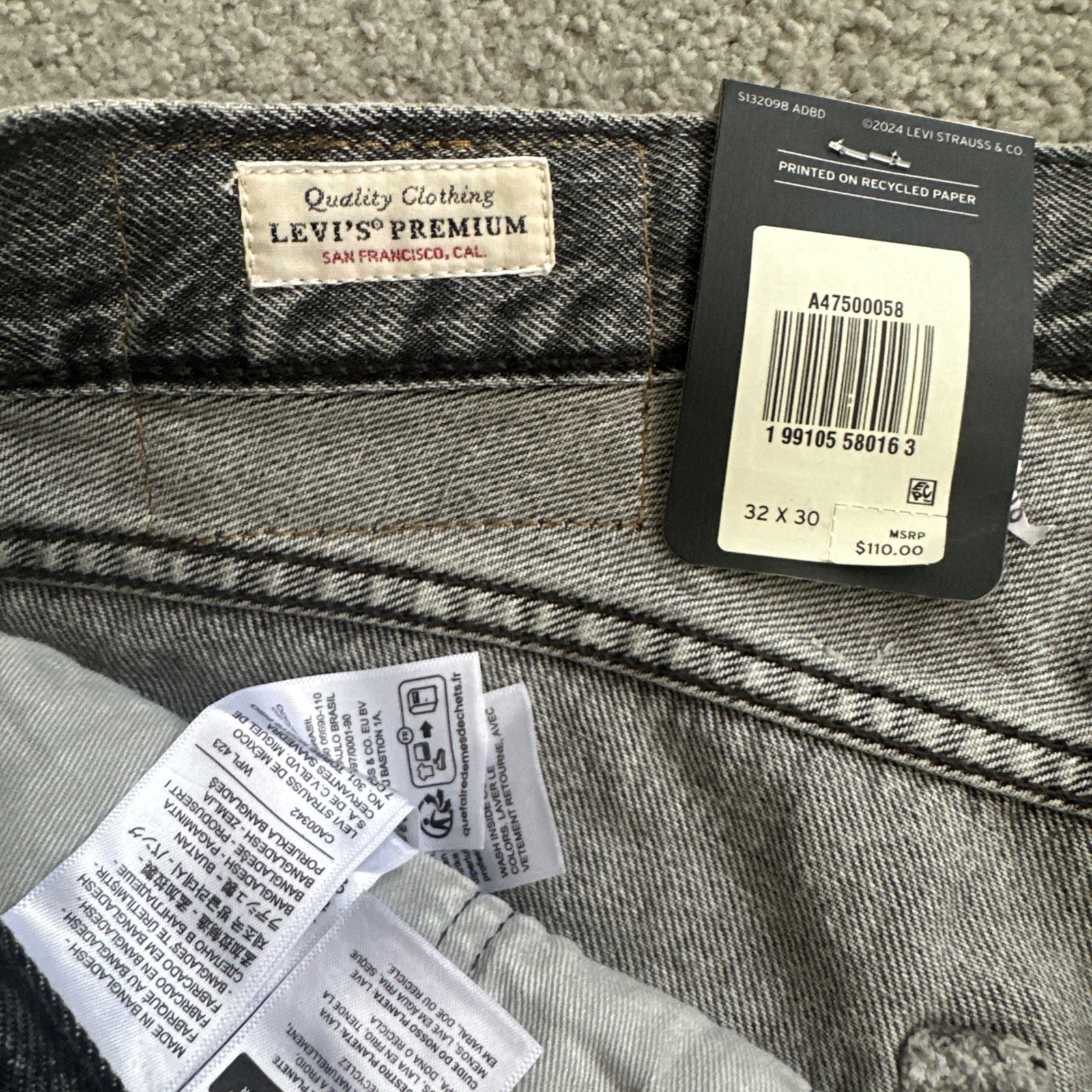 Levi ‘s Premium Men’s 578 Baggy Throughout Denim Jeans Sz. 32Wx30 Gray New