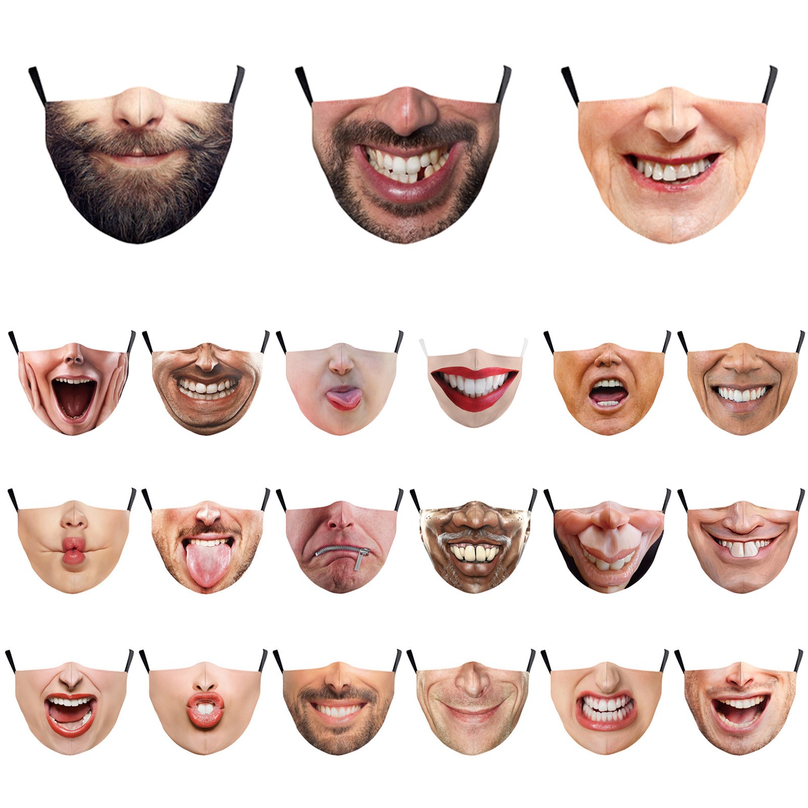 1Pcs Full Face Cover Festival Big Mouth Expression Masks Funny Smile Print Masks