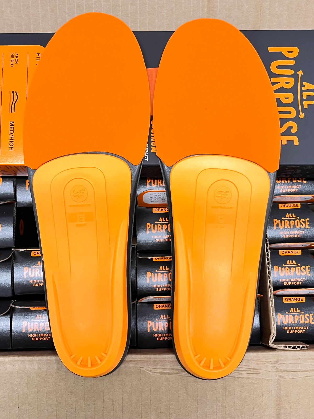 Superfeet All Purpose High Impact Support Insoles Orange Full Size Size E Box