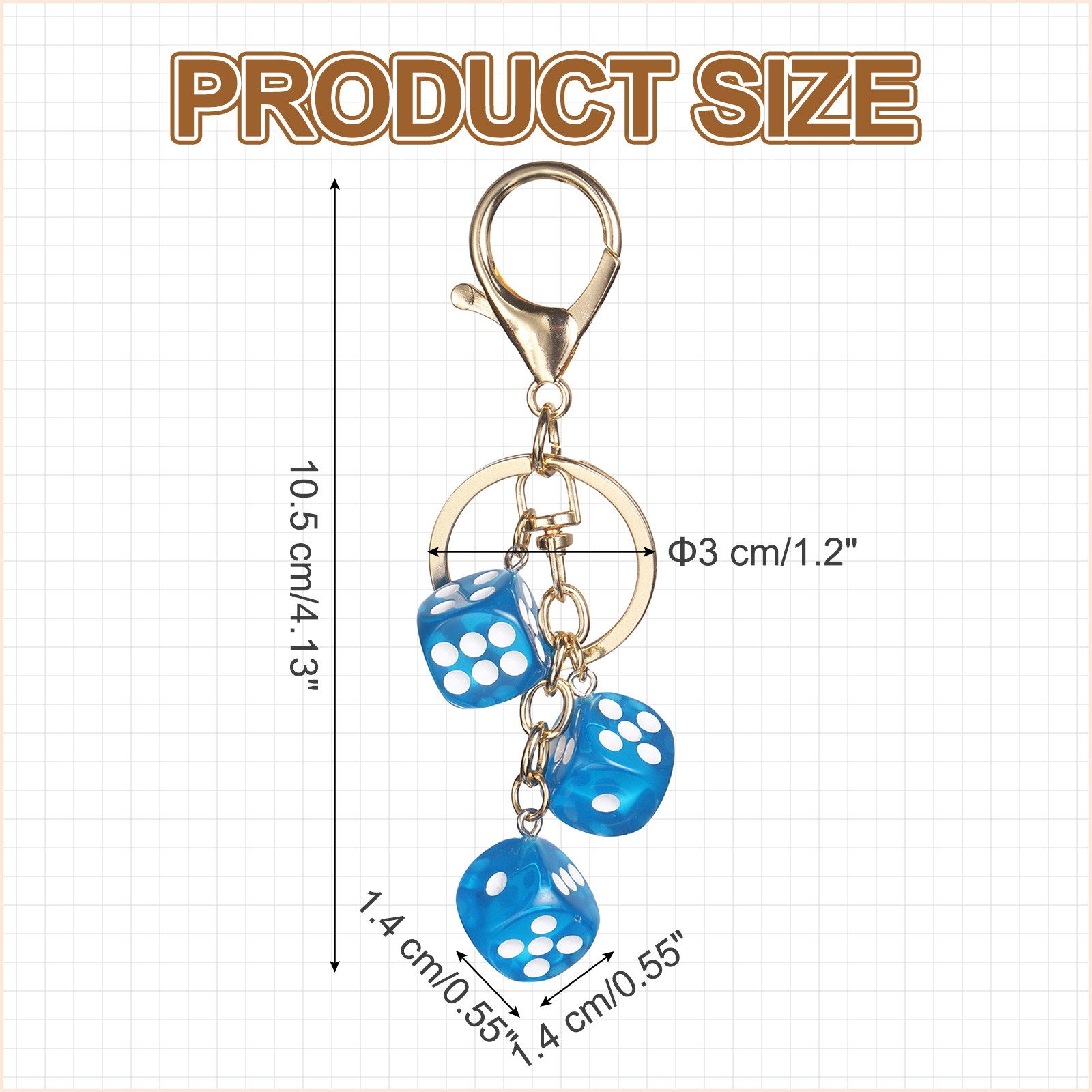 Lucky Dice Keychain Charm, Resin Dice Keyring with 3 Pendants, Light Blue