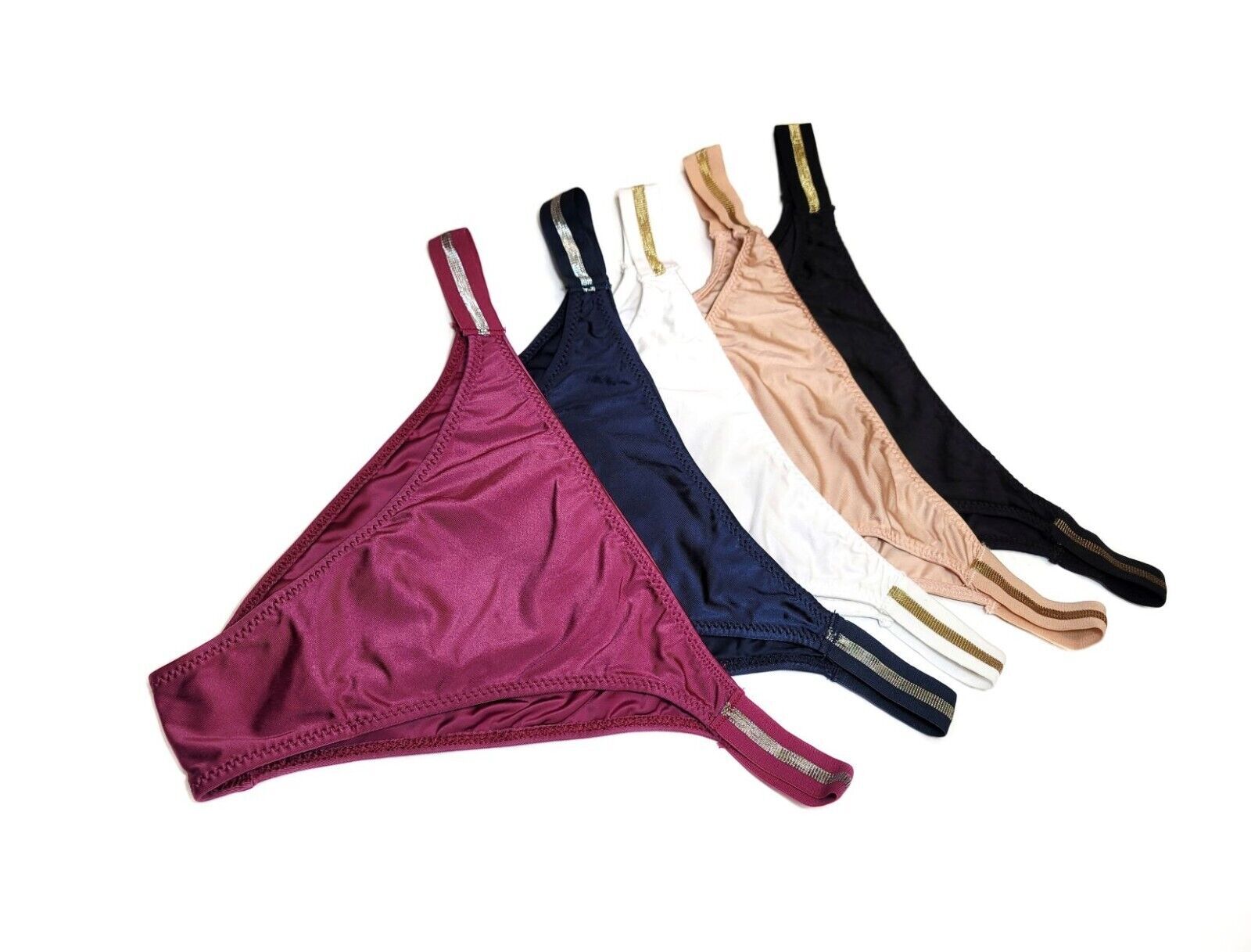 Pack Of 5 Women High Cut Satin Panties Thong Brief Brazilian Underwear Lingeries