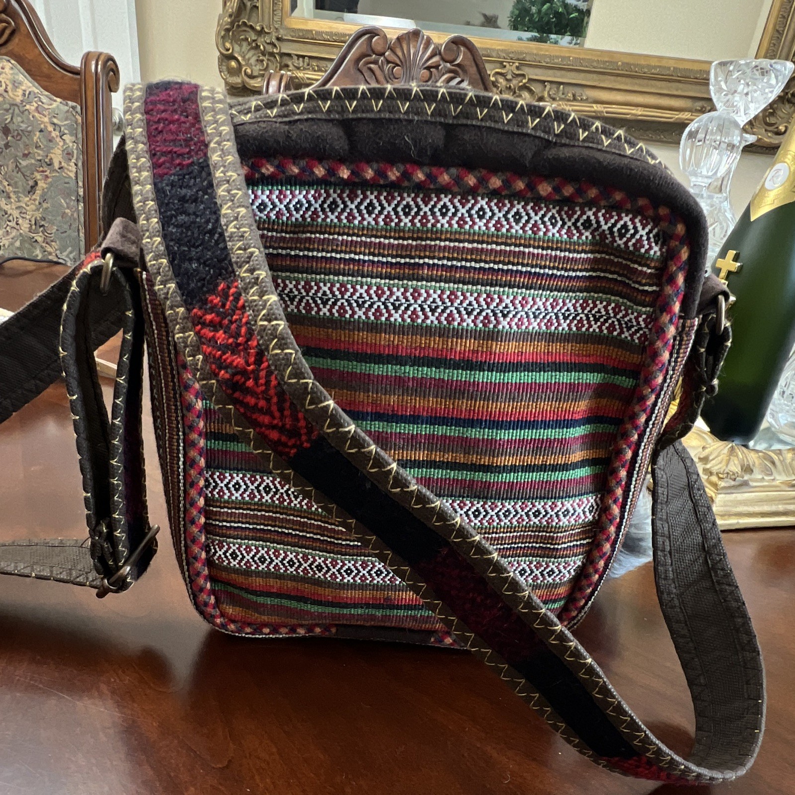 Kilim handmade Multicolor Geometric Crossbody Bag Zip Lined Outer Pockets Charm