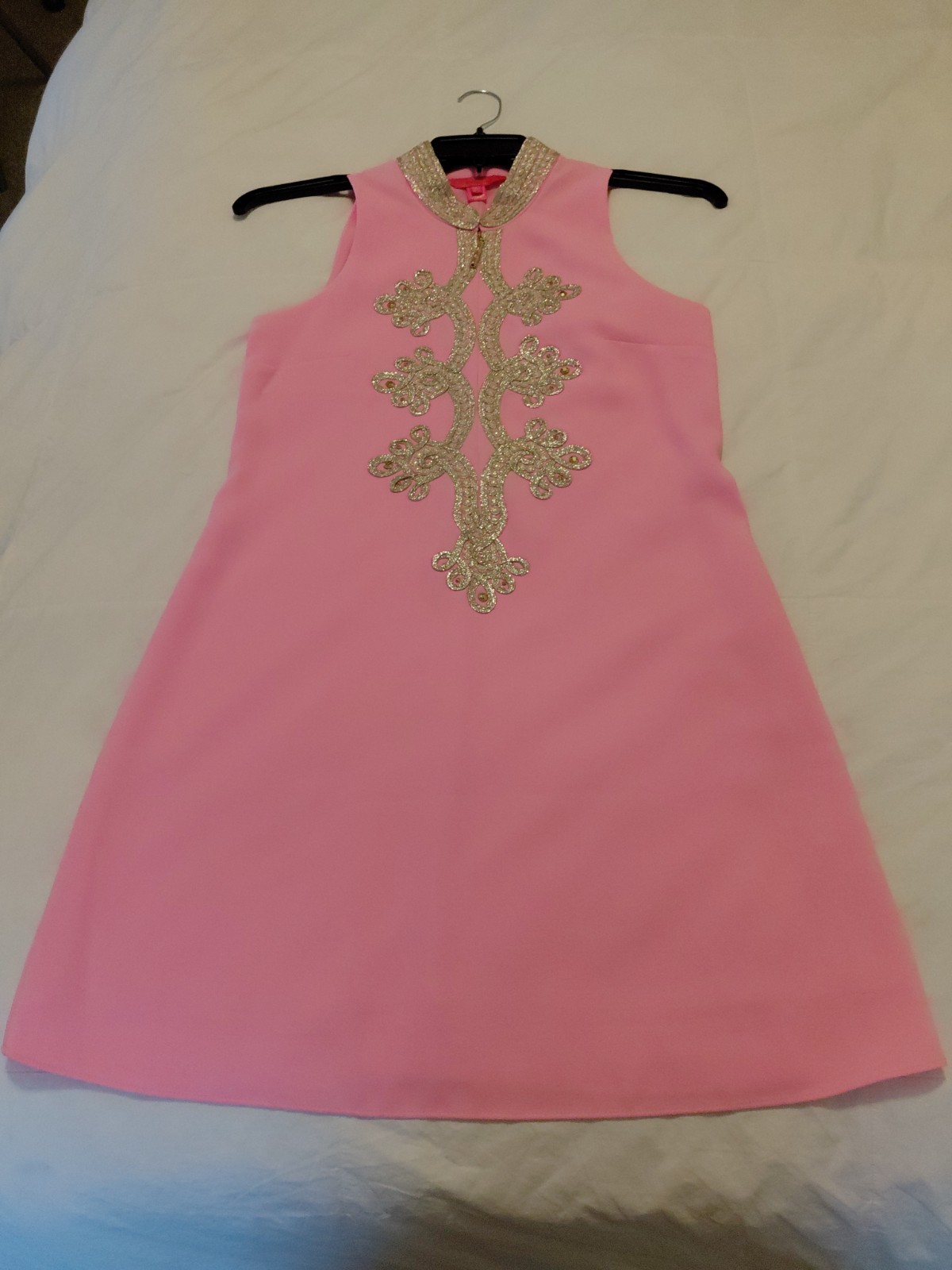 $258 NWOT Lilly Pulitzer JANE HIGH COLLAR SHIFT DRESS Pelican Pink Gold 0