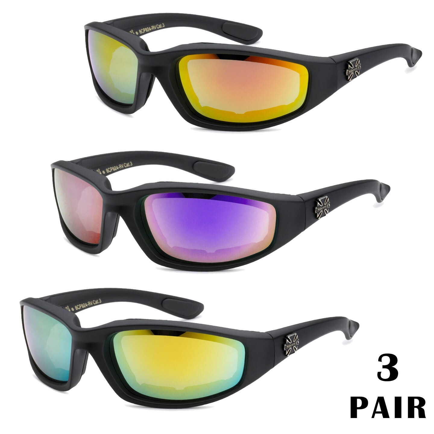 1/3 Pair Motorcycle Sports Biker Riding Glasses Padded Wind Resistant Sunglasses