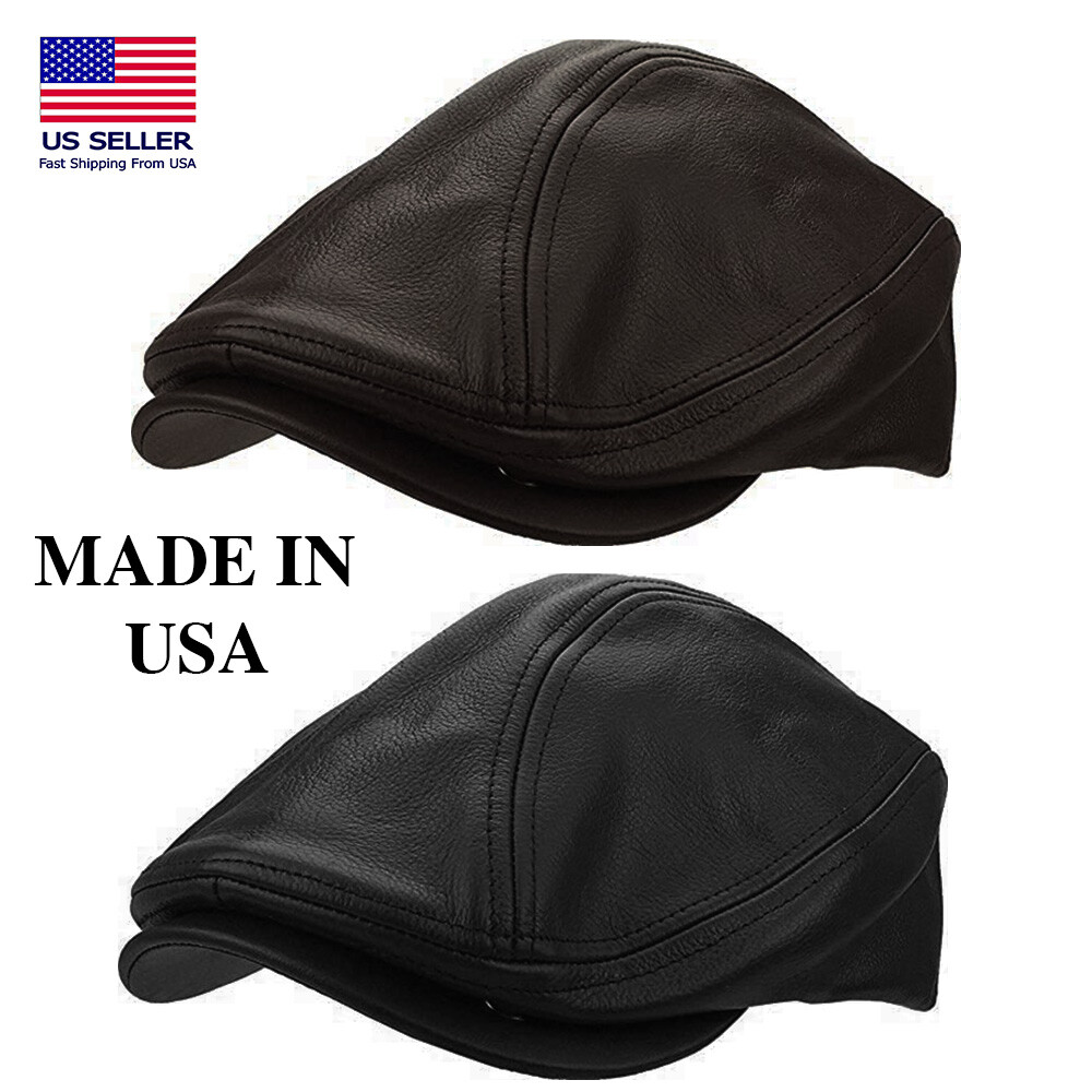 [Made In USA] 100% Genuine Leather Ascot Newsboy Ivy Hat Cap