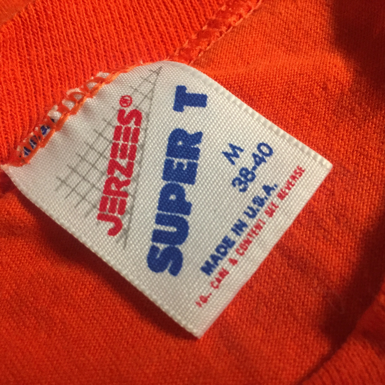 Vintage 80s 90s Blank Plain Orange Jerzees Thin Distressed Pocket Motorcycle Tee